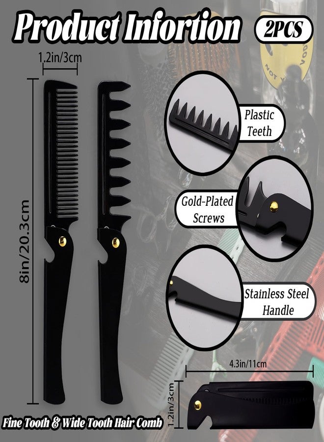 Realand 2Pcs Folding Pocket Beard Comb for Men - Fine Tooth & Wide Tooth Hair Comb with Stainless Steel Cover, Small Travel Comb for Styling Hair, Beard or Mustache - Image 2