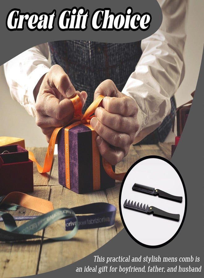 Realand 2Pcs Folding Pocket Beard Comb for Men - Fine Tooth & Wide Tooth Hair Comb with Stainless Steel Cover, Small Travel Comb for Styling Hair, Beard or Mustache - Image 4