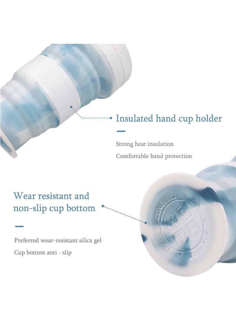 SOLARAE 2 Piece Collapsible Travel Mug, 550ml Expandable Silicone Scald Proof Mug with 2 Straws Portable Marbled Coffee Mug for Outdoor Sports Travel - Image 3