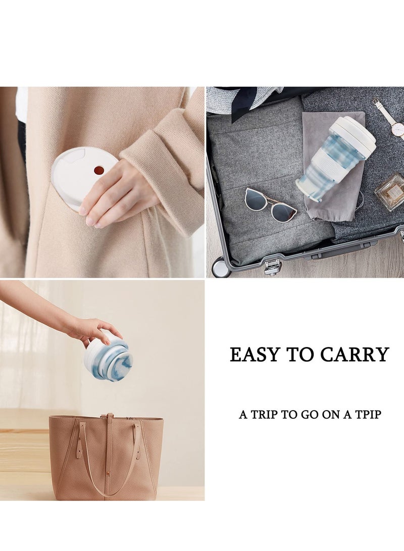 SOLARAE 2 Piece Collapsible Travel Mug, 550ml Expandable Silicone Scald Proof Mug with 2 Straws Portable Marbled Coffee Mug for Outdoor Sports Travel - Image 4