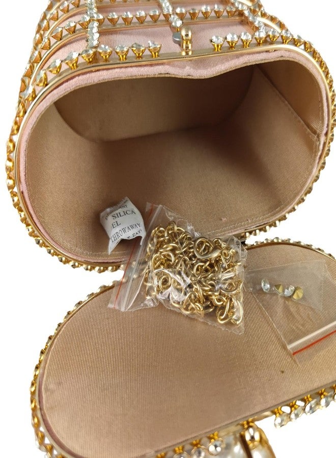 Boutique De FGG حقيبة يد أنيقة للمساء من بوتيك دي إف جي جي، مزينة باللؤلؤ وأحجار الراين، حقيبة دلو، حقيبة يد صغيرة مرصعة بالكريستال لحفلات الزفاف، لون وردي - Image 5