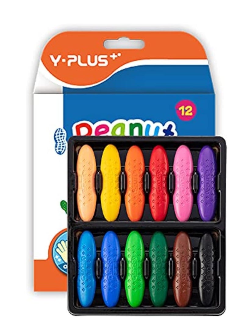 YPLUS Peanut Crayons for Kids, 12 Colors Washable Toddler Crayons, Non-Toxic Baby Crayons for ages 2-4, 1-3, 4-8, Coloring Art Supplies - Image 1