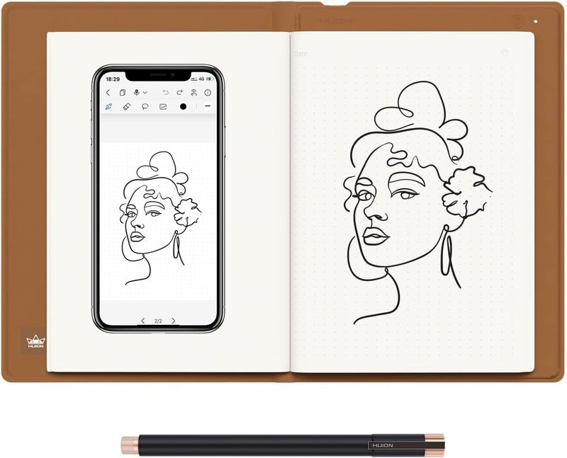 هيون جهاز HUION Note اللوحي الرقمي ثنائي الاستخدام للرسم مع قلم بدون بطارية، لوحة كتابة ورقية لاسلكية بتقنية البلوتوث للتدوين والفن الرقمي والاجتماعات، دفتر ملاحظات A5 قابل لإعادة التعبئة، مقاس 9.5×7 بوصة - Image 1
