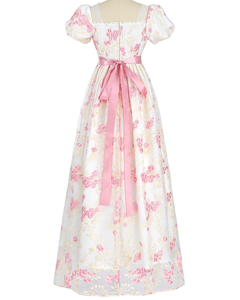 FCCAM FCCAM FCCAM Regency Dresses for Women Puffy Sleeves Victorian Dress Costume Empire Waist Regency Ball Gown Pink M - Image 3