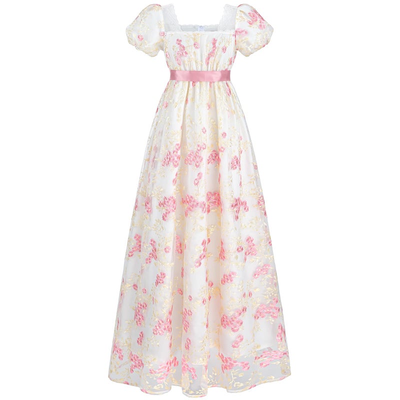 FCCAM FCCAM FCCAM Regency Dresses for Women Puffy Sleeves Victorian Dress Costume Empire Waist Regency Ball Gown Pink M - Image 1