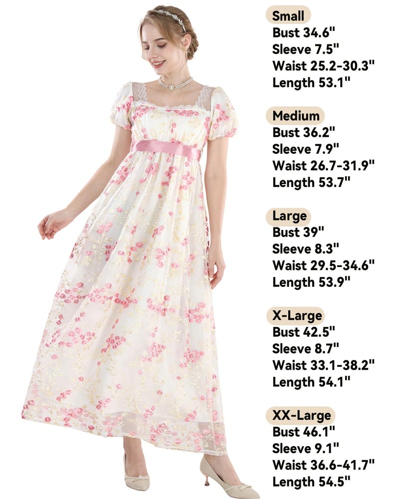 FCCAM FCCAM FCCAM Regency Dresses for Women Puffy Sleeves Victorian Dress Costume Empire Waist Regency Ball Gown Pink M - Image 5