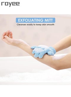 Royee 2 Pair Bath Gloves for Shower Natural Loofah Exfoliating Wash Gloves for Body and Face, Dead Skin Remover, Double Sided Microfibre Shower Body Gloves for Adults and Kids  - Image 2