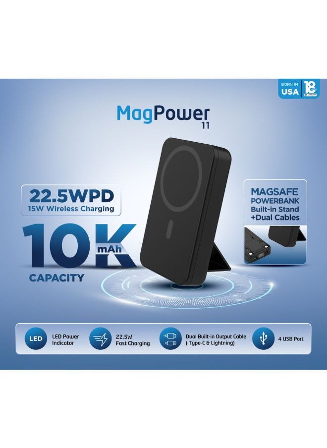 IQ TOUCH - IQ TOUCH 15W Wireless Power Bank – Built-in Stand, USB-C & Lightning Cables, 10000mAh, 22.5W PD Fast Charging, LED Indicator, 3A Output, Lightweight & Multi-Device Charging Power Bank - Image 1