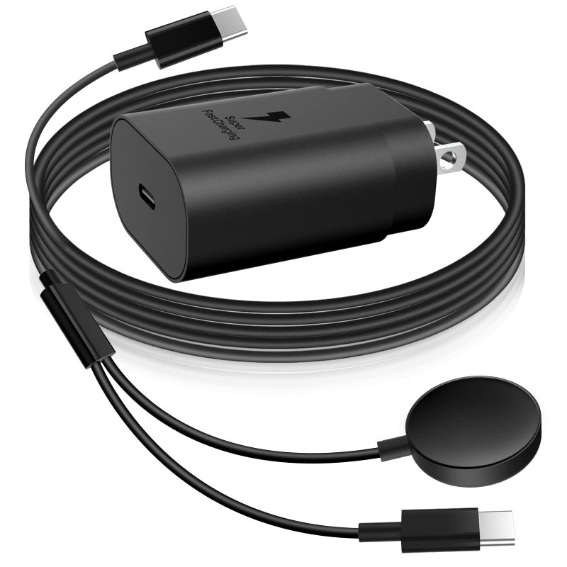 DuoCaiBao 25W USB C Charger, 2 in 1 Watch Charger Compatible for Samsung Galaxy Watch 7/FE/6/6 Classic/5 Pro/5/4/3/Active2/1 and Galaxy S25/S24/S23/S22/21/20 Note20/10/Z Fold 6(4.9 ft) - Image 1