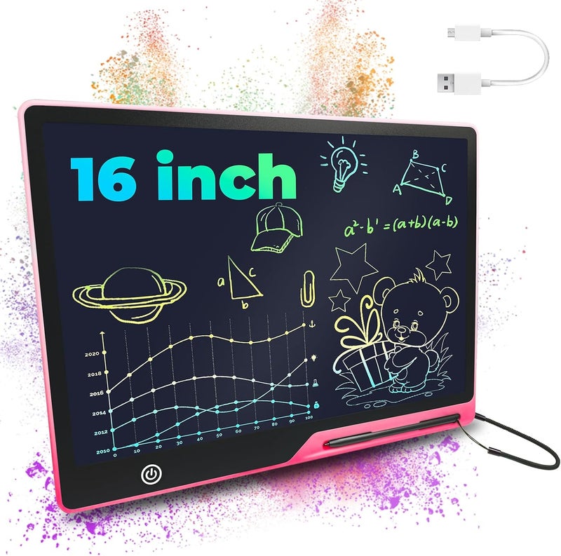 LCD Writing Tablet for Kids, 16 Inch Colorful Screen Rechargeable Electronic Drawing Board Digital Writing Pad, Reusable Erasable Doodle Board Portable Drawing Tablet Gift for Boys Girls - Image 1