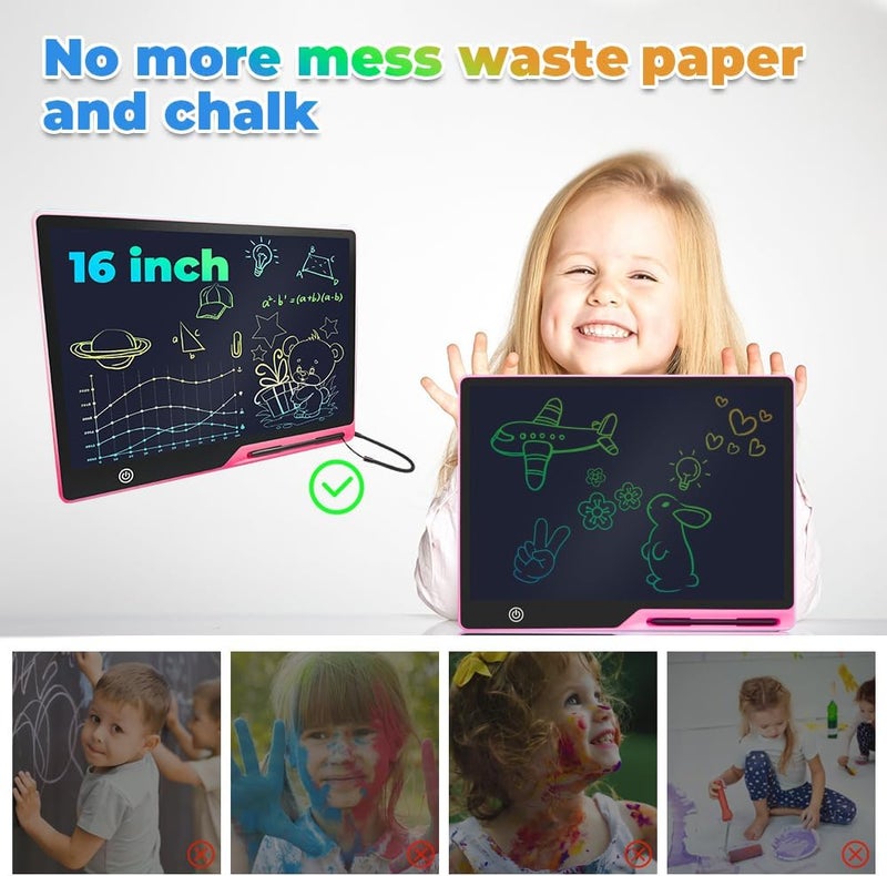 LCD Writing Tablet for Kids, 16 Inch Colorful Screen Rechargeable Electronic Drawing Board Digital Writing Pad, Reusable Erasable Doodle Board Portable Drawing Tablet Gift for Boys Girls - Image 4