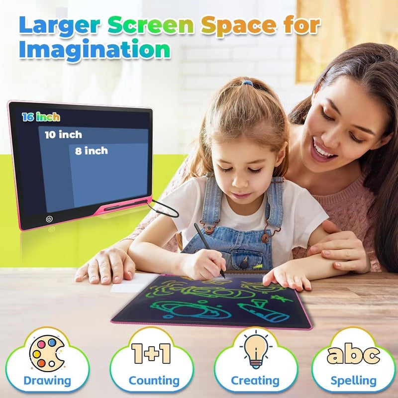 LCD Writing Tablet for Kids, 16 Inch Colorful Screen Rechargeable Electronic Drawing Board Digital Writing Pad, Reusable Erasable Doodle Board Portable Drawing Tablet Gift for Boys Girls - Image 3