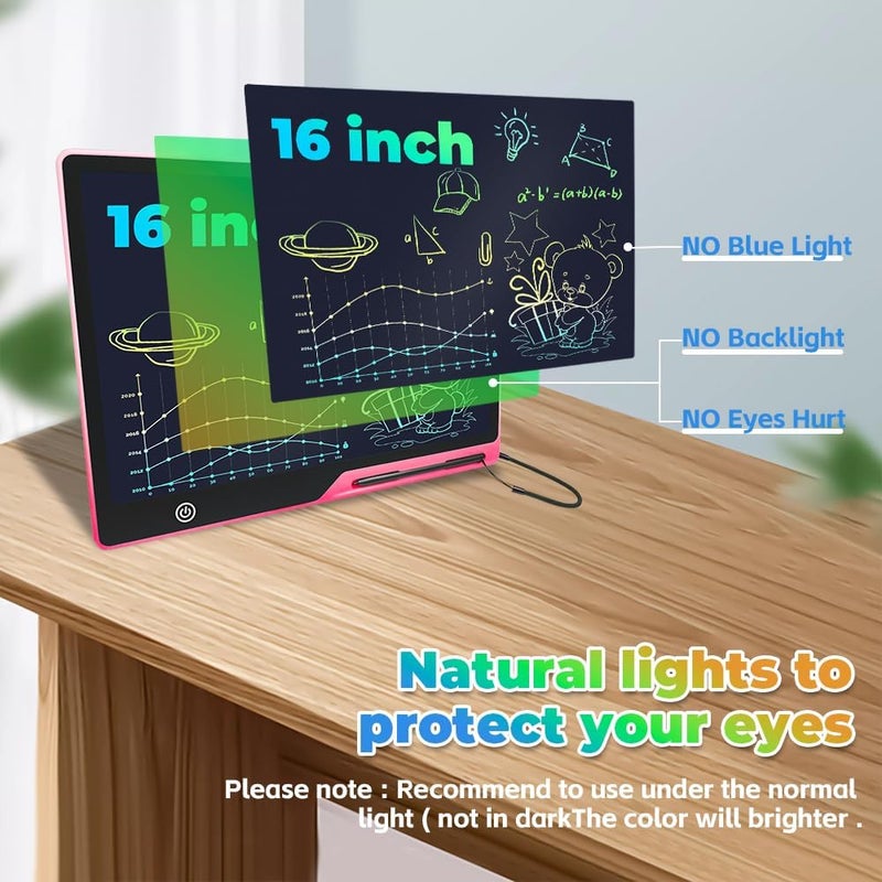 LCD Writing Tablet for Kids, 16 Inch Colorful Screen Rechargeable Electronic Drawing Board Digital Writing Pad, Reusable Erasable Doodle Board Portable Drawing Tablet Gift for Boys Girls - Image 2