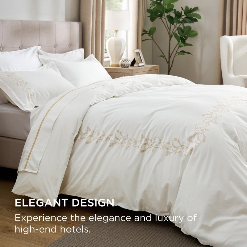 Bedsure Luxury Hotel Duvet Cover Queen Size, 100% White Cotton Curly Frame Bedding Set, Includes 1 Duvet Cover (230 cm x 230 cm) with Zipper Closure & 2 Pillow Shams (50 cm x 66 cm), No Comforter Filling included - Image 4