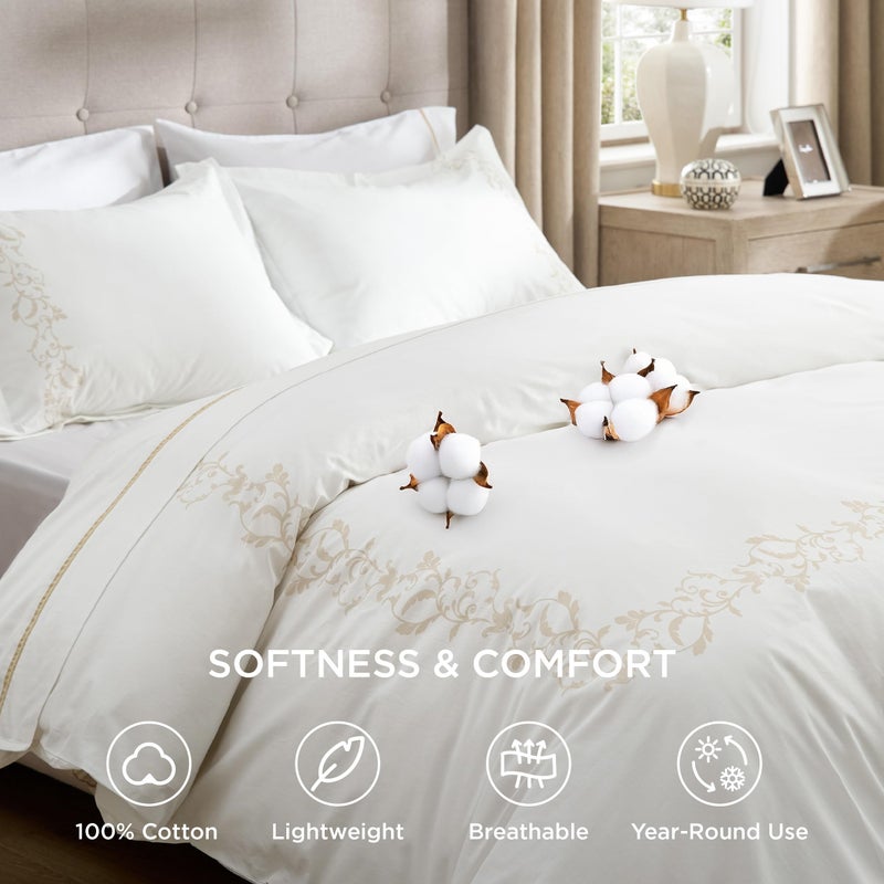 Bedsure Luxury Hotel Duvet Cover Queen Size, 100% White Cotton Curly Frame Bedding Set, Includes 1 Duvet Cover (230 cm x 230 cm) with Zipper Closure & 2 Pillow Shams (50 cm x 66 cm), No Comforter Filling included - Image 3