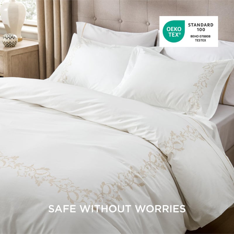 Bedsure Luxury Hotel Duvet Cover Queen Size, 100% White Cotton Curly Frame Bedding Set, Includes 1 Duvet Cover (230 cm x 230 cm) with Zipper Closure & 2 Pillow Shams (50 cm x 66 cm), No Comforter Filling included - Image 5