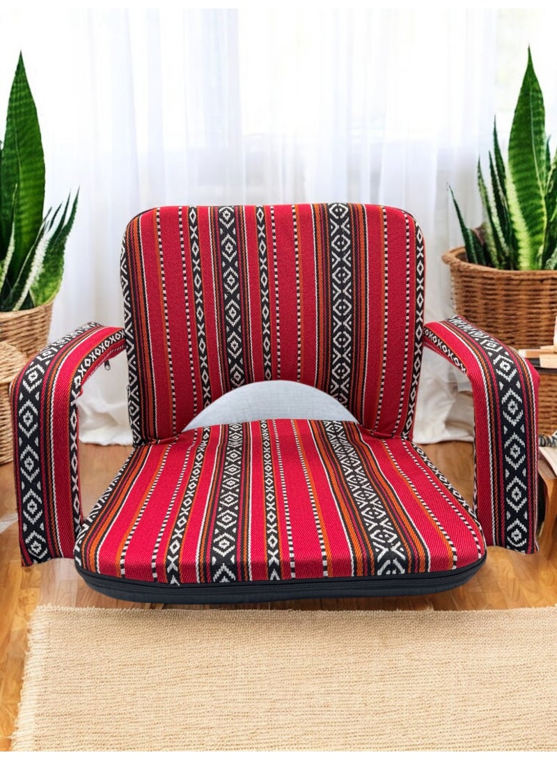 Floor Lounge Chair - Lightweight, Foldable, Sand Proof Polyester Beach & Camping Chair - Red - Image 4