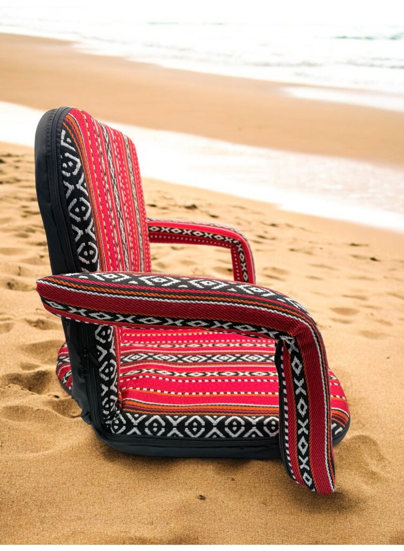 Floor Lounge Chair - Lightweight, Foldable, Sand Proof Polyester Beach & Camping Chair - Red - Image 2