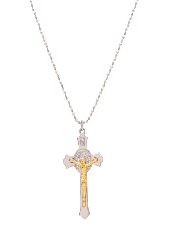 Superstore18 Stainless steel with Gold plated Jesus, 3D cross curicifix stylish chain pendant necklace (SST4833PCMC) - Image 1
