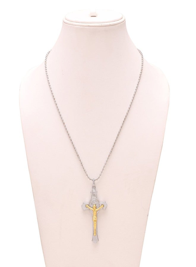 Superstore18 Stainless steel with Gold plated Jesus, 3D cross curicifix stylish chain pendant necklace (SST4833PCMC) - Image 2