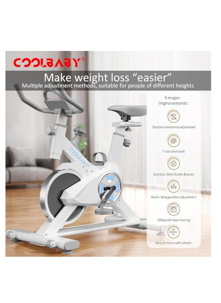 Cool Baby Style COOLBABY Indoor Cycling Bike, Silent Belt Drive Exercise Bike Stationary Bicycle with Steel Flywheel Phone Holder Adjustable Seat and Handlebar Heart Rate Monitor  - Image 4