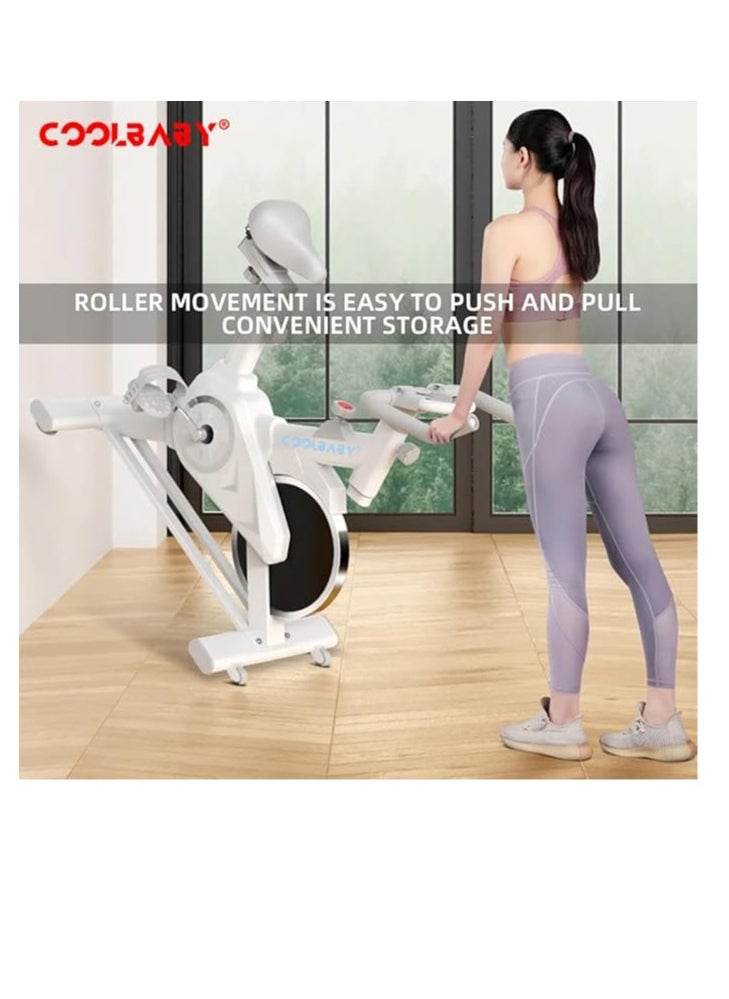 Cool Baby Style COOLBABY Indoor Cycling Bike, Silent Belt Drive Exercise Bike Stationary Bicycle with Steel Flywheel Phone Holder Adjustable Seat and Handlebar Heart Rate Monitor  - Image 3