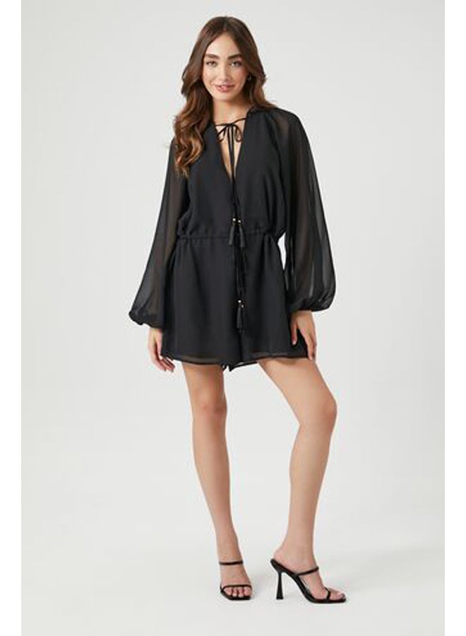 FOREVER 21 Sheer Peasant-Sleeve Romper - Image 4