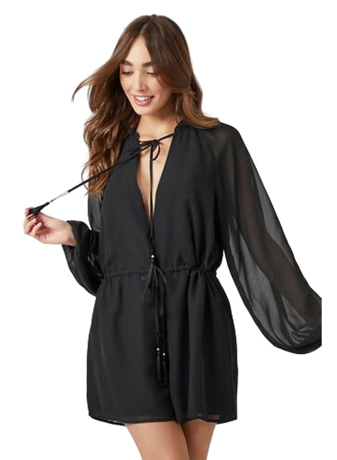 FOREVER 21 Sheer Peasant-Sleeve Romper - Image 1