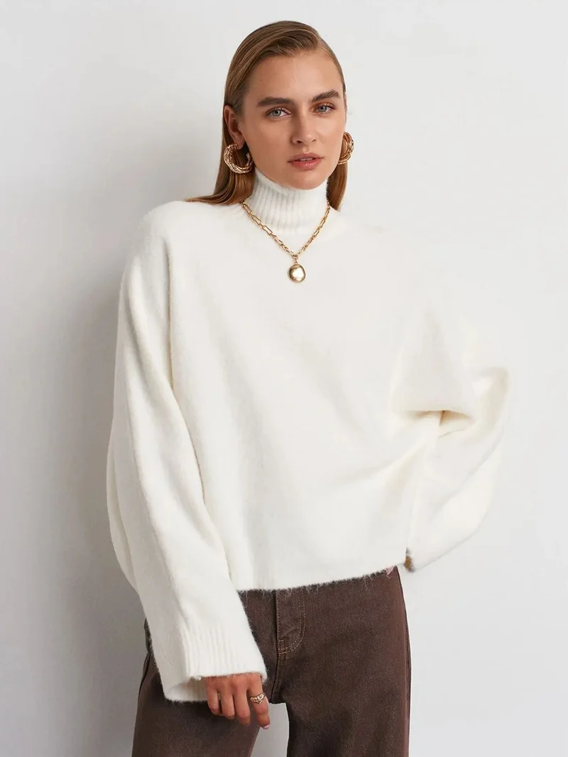 ديلفين Dilvin Oversized Ribbed Turtleneck Sweater