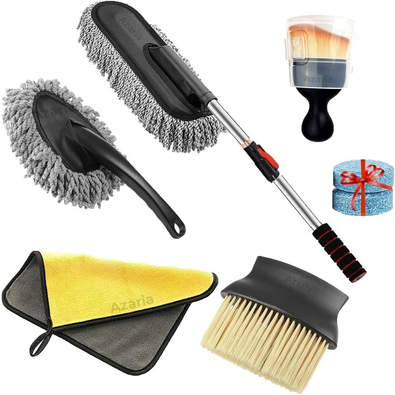 AZARIA 5 PCS Microfiber Car Duster Kit - Interior & Exterior Car Cleaning Detailing Tool Scratch & Lint Free Pollen Removing Extendable Long Handle Duster for Car & Motorcycle car Accessories (A1) - Image 1