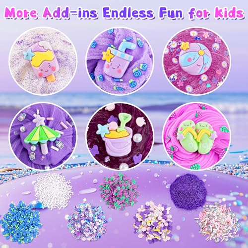 LAWOHO 6 Packs Gradient Purple Slime Kit Cloud Butter Clear Slimes Crunchy Slimes Kits for Kids with Beach Charms Addins Party Favors for Girls Boys 360ml Soft Non Stick Slime Making Kit - Image 5