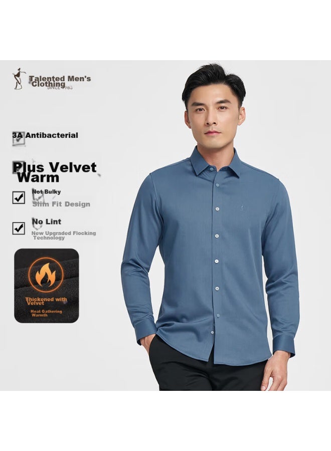 Tries Men's Fleece-lined Shirt, 3a Antibacterial, Autumn And Winter Solid Color, Brand Logo, Warm Long-sleeve Business Casual Shirt For Me - Image 1