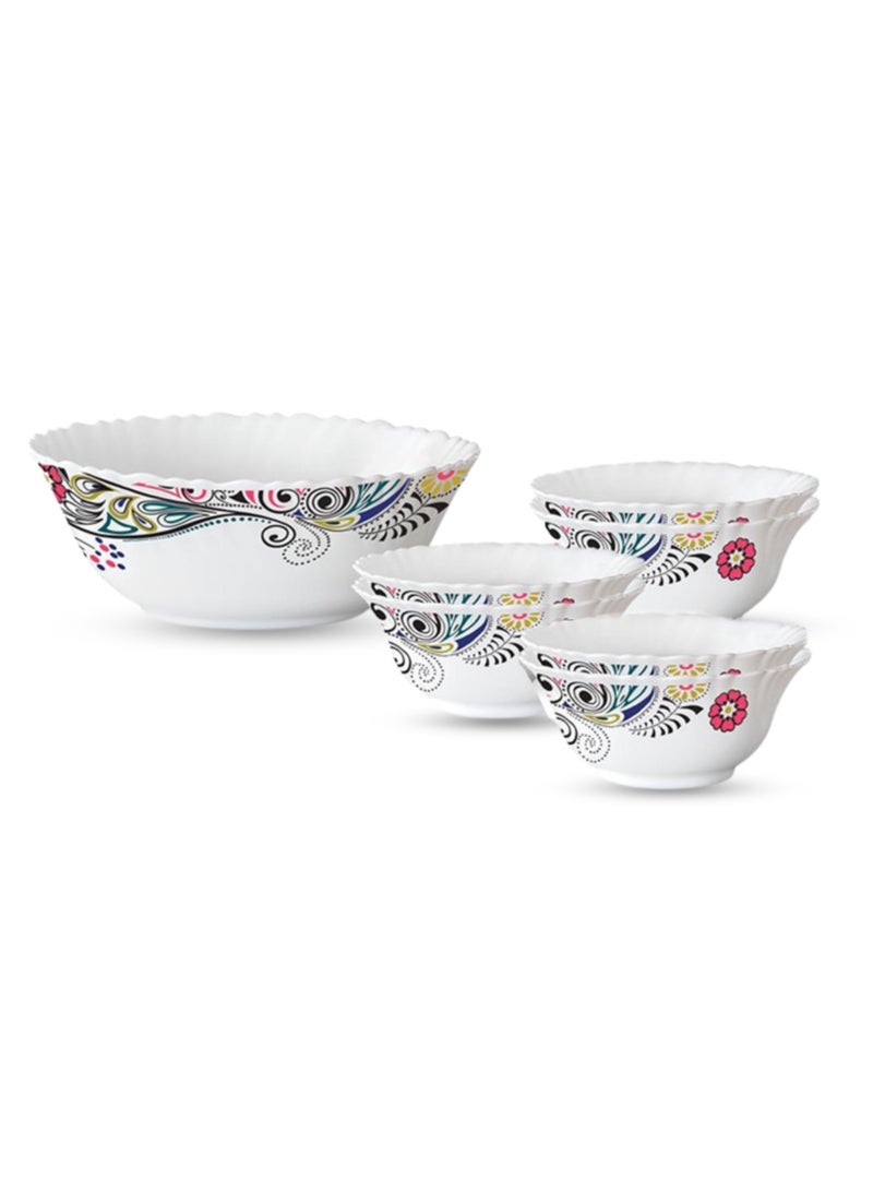 British Chef Blush 7 Piece Opalware Pudding Set | 1 Piece Serving & 6 Piece Veg Bowls |  Microwave & Dishwasher Safe | Chip & Scratch Resistant, White  - Image 1