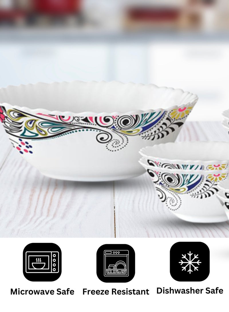 British Chef Blush 7 Piece Opalware Pudding Set | 1 Piece Serving & 6 Piece Veg Bowls |  Microwave & Dishwasher Safe | Chip & Scratch Resistant, White  - Image 3