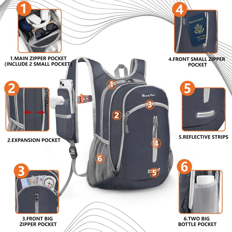 Seektop Expandable Small Hiking Backpack 12L-15L Lightweight Packable Waterproof Daypack with Phone Pocket for Women Men - Image 4
