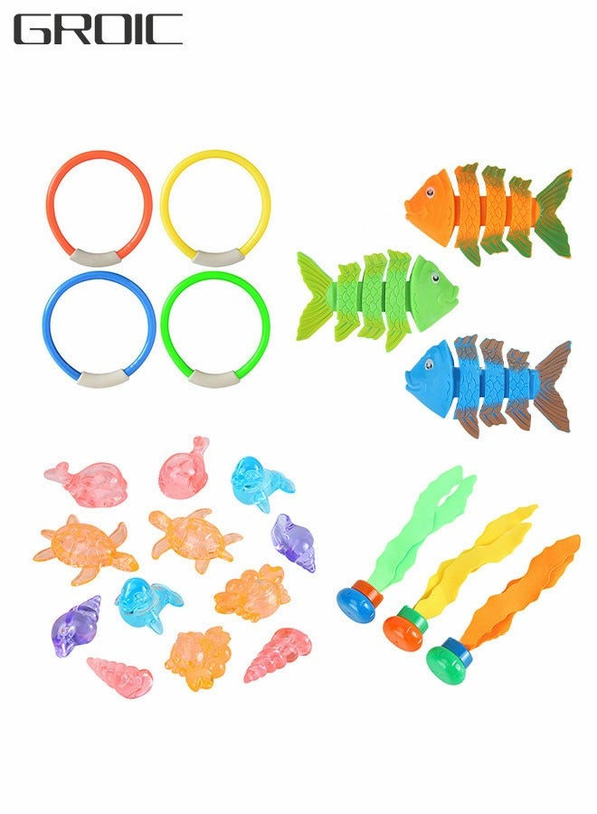 جرويك مجموعة ألعاب غوص مكونة من 22 قطعة ، ألعاب أطفال ، ألعاب مائية ، تدريب على الغطس ، بما في ذلك حلقات الغوص ، عشب الغوص ، عظام الأسماك ، أحجار كريمة تحت الماء - Image 1