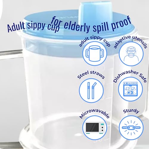 ADAPTIVE UTENSILS | Adult sippy cup for elderly spill proof | adult sippy cups for elderly spill proof with straw | Set of 5 pcs with stainless steel straws and dishwasher - Image 3