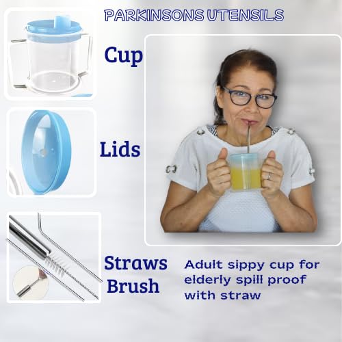 ADAPTIVE UTENSILS | Adult sippy cup for elderly spill proof | adult sippy cups for elderly spill proof with straw | Set of 5 pcs with stainless steel straws and dishwasher - Image 2