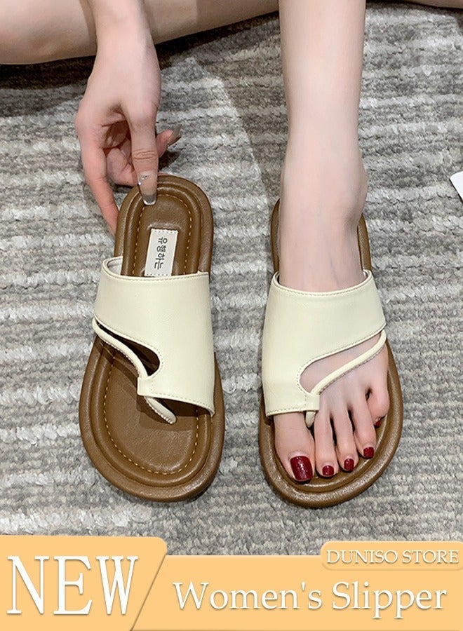 DUNISO Women's Slip On Flat Sandals Square Open Toe Slide Sandals Comfortable Women Slippers Nonslip Backless Beach Slip for Indoor and Outdoor - Image 1