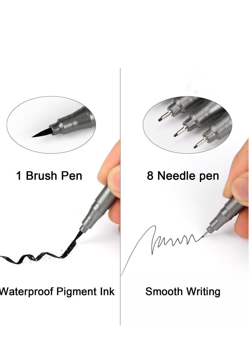 Excefore Fineliner Pens, Waterproof Micro Pens, Black Fine Liner Ink Pens, Brush Pens for Art Sketching, Technical Drawing, Illustration, Office Documents and Bullet Journal 9 Pcs  - Image 3