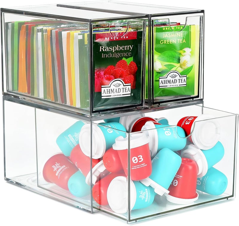 LANLISA 3 Tea and Coffee Organizer and Storage, Acrylic Tea Bag Holder Organizer, Plastic K Cup Drawer Container for Cabinet - Image 1