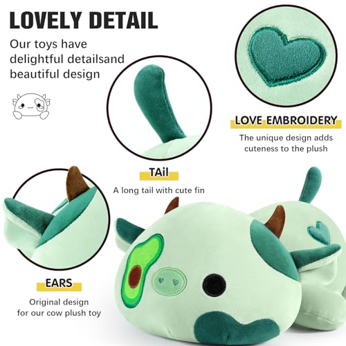 Onsoyours Cute Cow Plushie, Soft Stuffed Avocado Love Cow Squishy Plush Animal Toy Avocado Pillow Gift for Kids (Avocado Cow A, 12") - Image 3