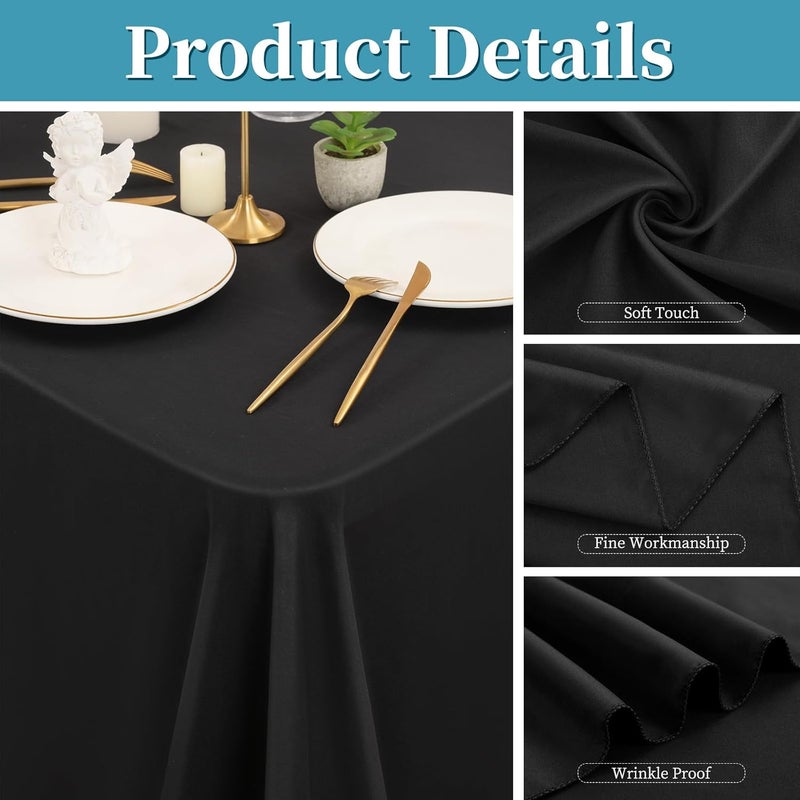 FXKS 4 Pack Black Rectangle Tablecloth 90 x 132 Inch, 8 FT Polyester Table Cloth,Stain and Wrinkle Resistant Washable Tablecloths Table Cover for Dining Table, Buffet Parties and Wedding - Image 4