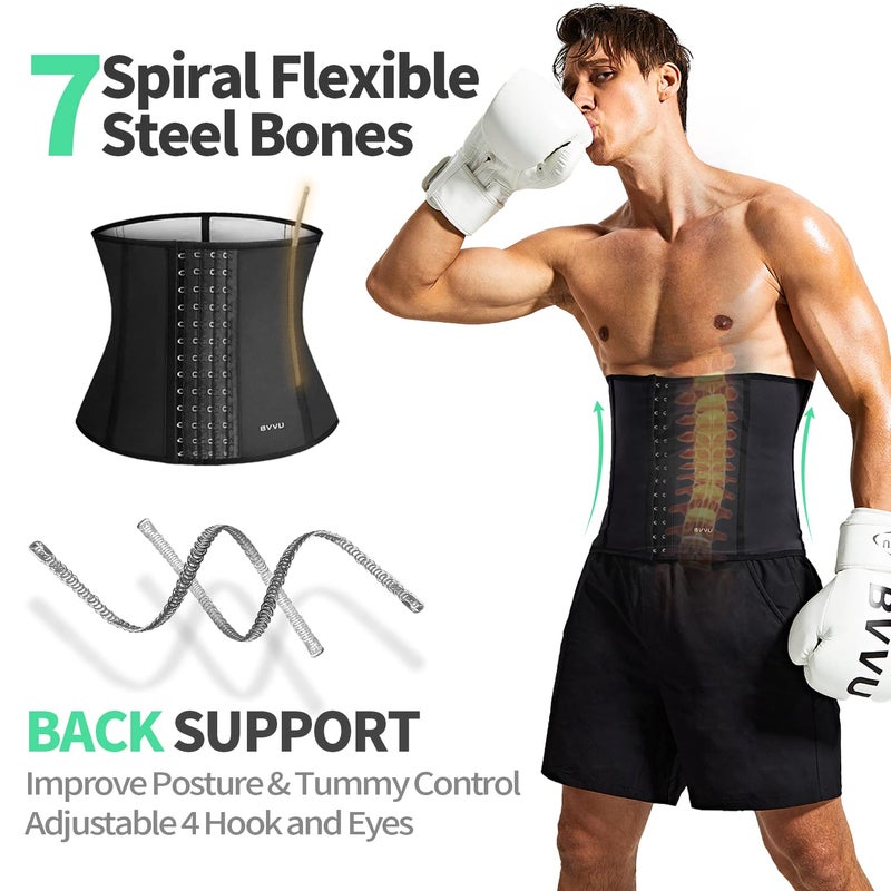 BVVU Waist Trainer for Men Waist Trimmer Tummy Control Sauna Sweat Belt Stomach Wrap Lower Belly Fat Back Support Black - Image 4