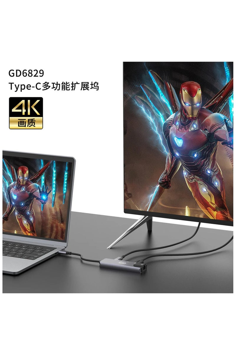 GO-DES 5 in1 Type C to HDTV 2 USB +PD3.0+RJ45 4K high speed,3.0 data expansion interface 3.0 power supply interface of USB-C - Image 4
