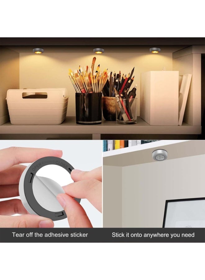 سوفام مصباح صغير, 6 حزم لاسلكية أضواء تحت الخزانة مزود بالبطارية مزود بالكهرباء أضواء دفع, مصباح دايود مشع أضواء أضواء دافئة اضغط على عصا إضاءة أضواء منضدة خزانة المطبخ RV في الهواء الطلق - Image 5