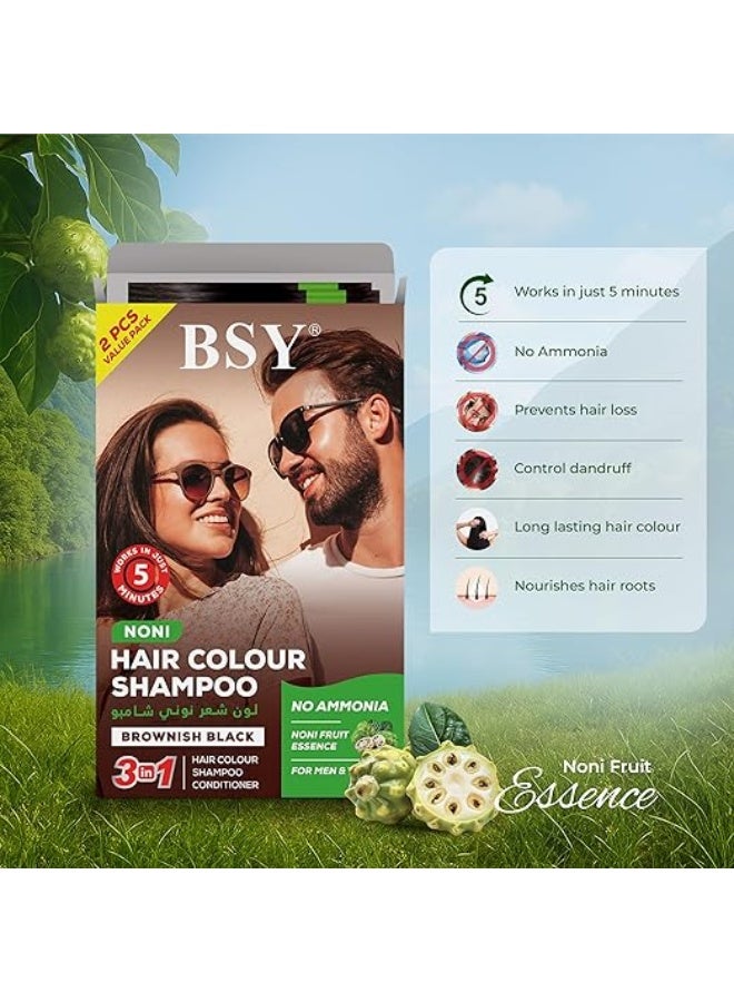 BSY Noni Hair Color Shampoo Dark Brown 20Ml X2 Sachets - Image 2