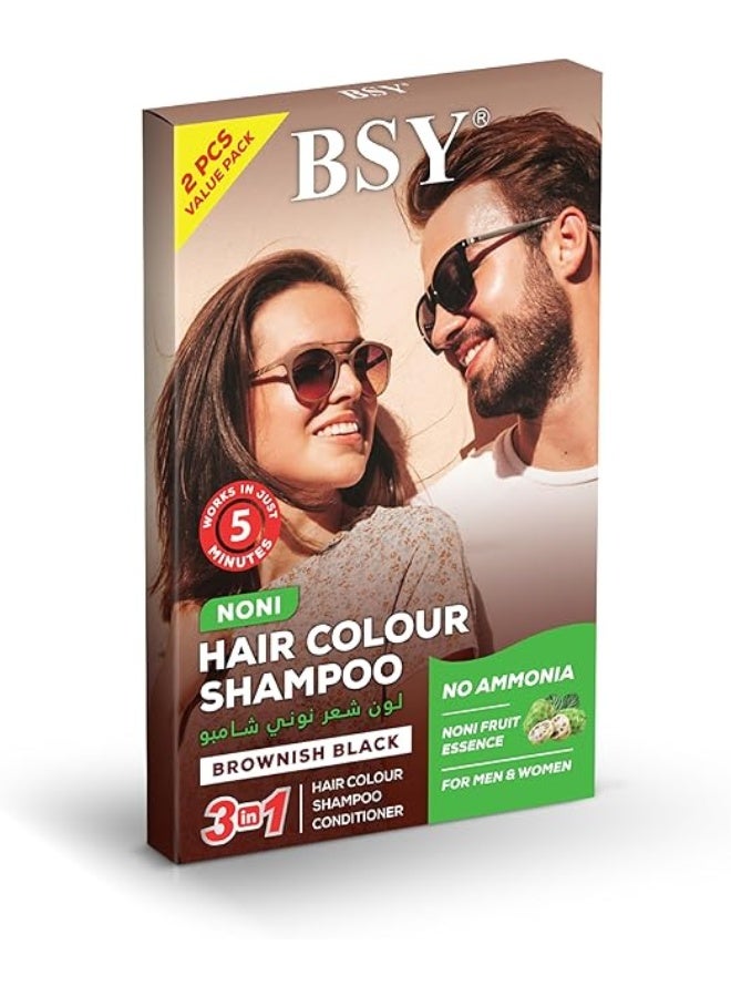 BSY Noni Hair Color Shampoo Dark Brown 20Ml X2 Sachets - Image 1