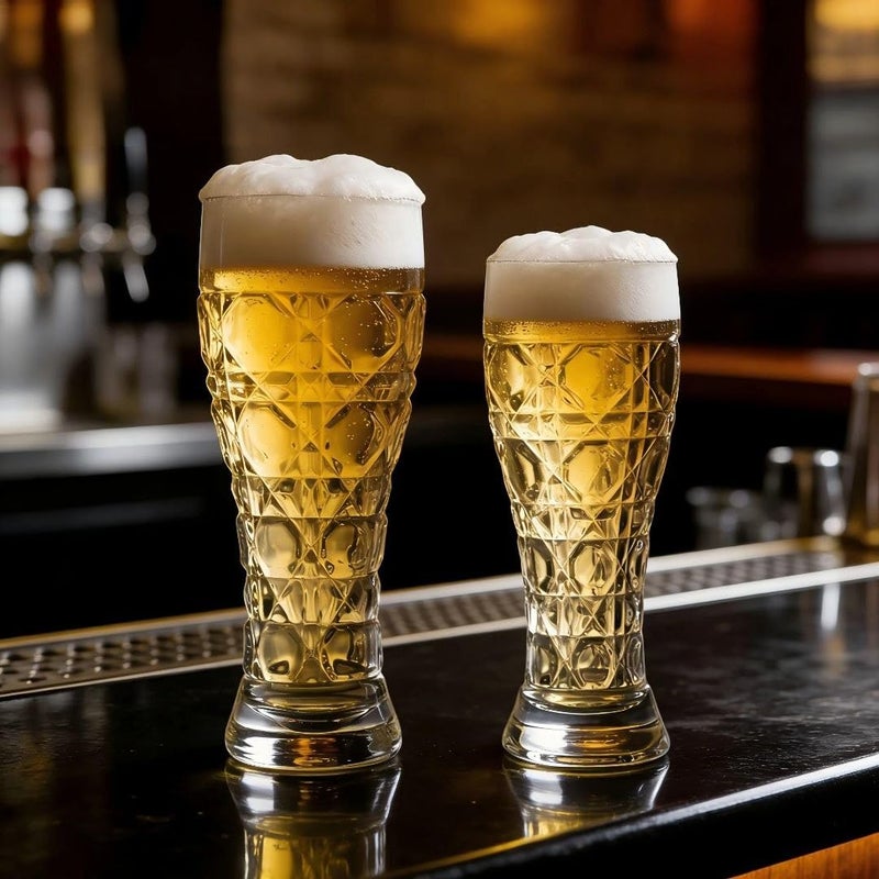 Generic Embossed Glass Beer Glasses Set, Clear, 500ml, Diamond Pattern, 6 Pieces, .ho - Image 2
