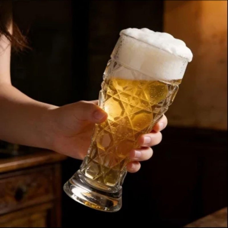 Generic Embossed Glass Beer Glasses Set, Clear, 500ml, Diamond Pattern, 6 Pieces, .ho - Image 1